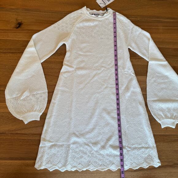 Rumored Pointelle Knit Sweater Mini Dress White Size Small - Picture 9 of 11